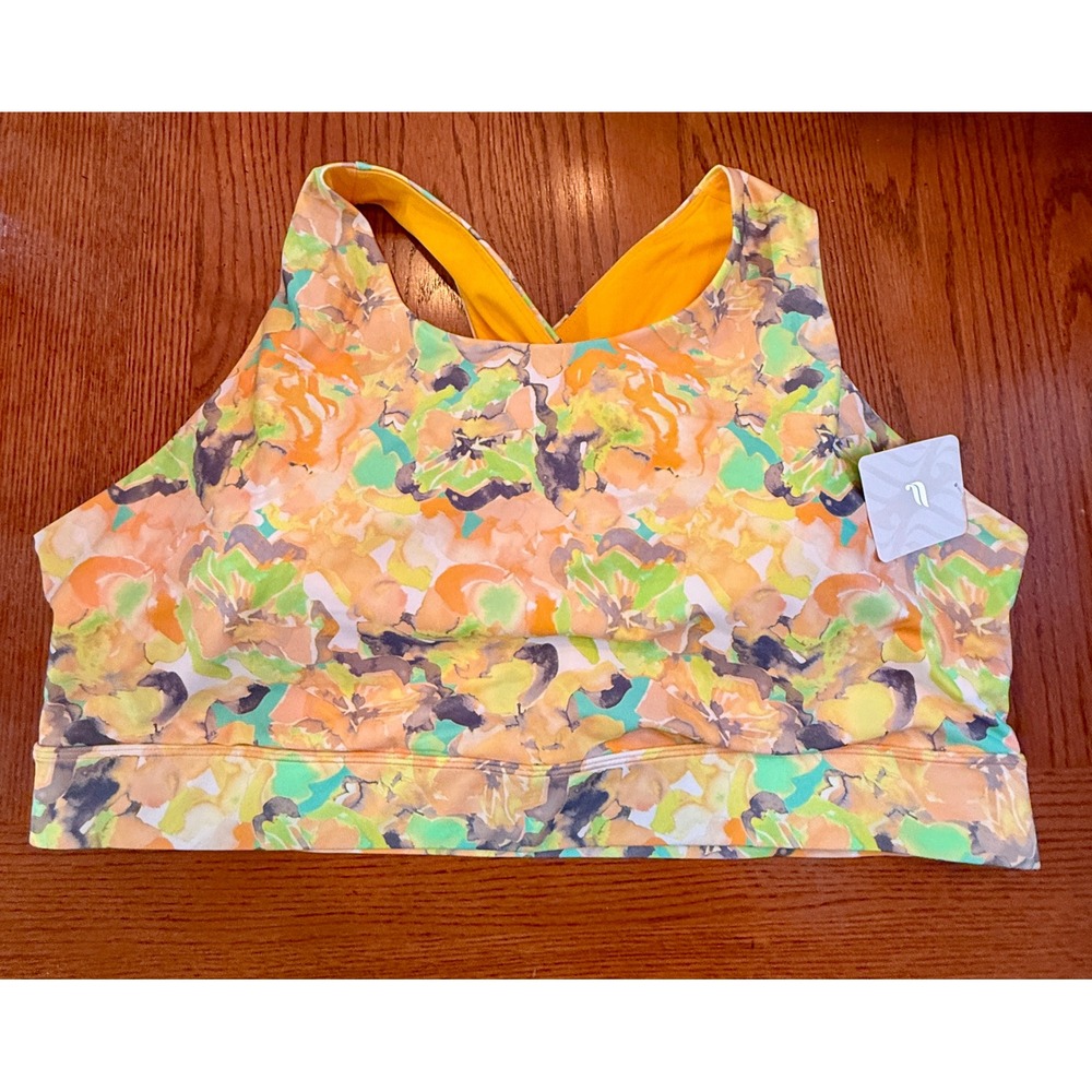 Fabletics Sports Bra Womens 3X Orange Floral High Impact New Crossback